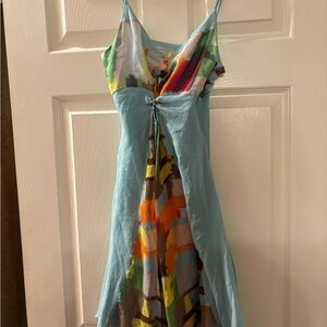 Light Blue Multicolor Patterned Slip Dress
